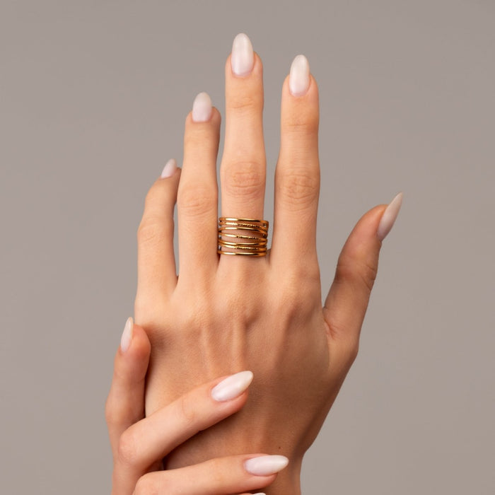 Women's Stainless Steel 18K Gold-Plated Ring – Woven Adjustable, Layered – Meiva ring view 4