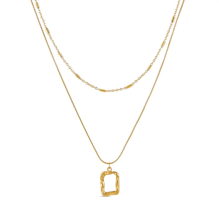 Women's Stainless Steel 18K Gold-Plated Set – Abstract Pendant Necklace, Layered – Meiva set