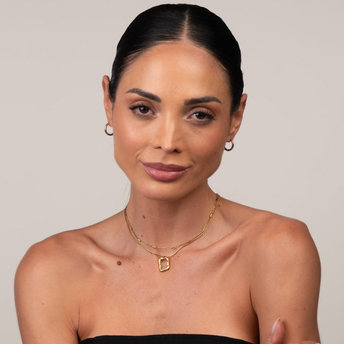 Women's Stainless Steel 18K Gold-Plated Set – Abstract Pendant Necklace, Layered – Meiva set view 8