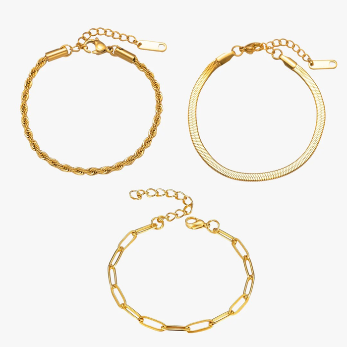 Women's Stainless Steel 18K Gold-Plated Set – Essential Bracelet, Layered – Meiva set
