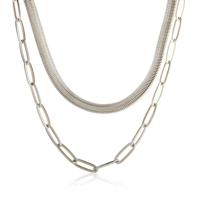 Women's Stainless Steel 18K Gold-Plated Set – Necklace Antonela Silver, Layered – Meiva set