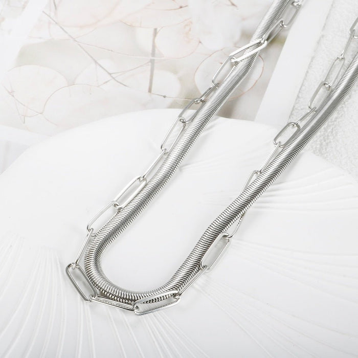 Women's Stainless Steel 18K Gold-Plated Set – Necklace Antonela Silver, Layered – Meiva set view 2