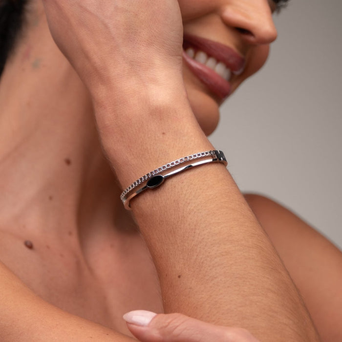 Women's Stainless Steel Bracelet – Bangle Roman Numeral Cuff Silver – Meiva bracelet view 3