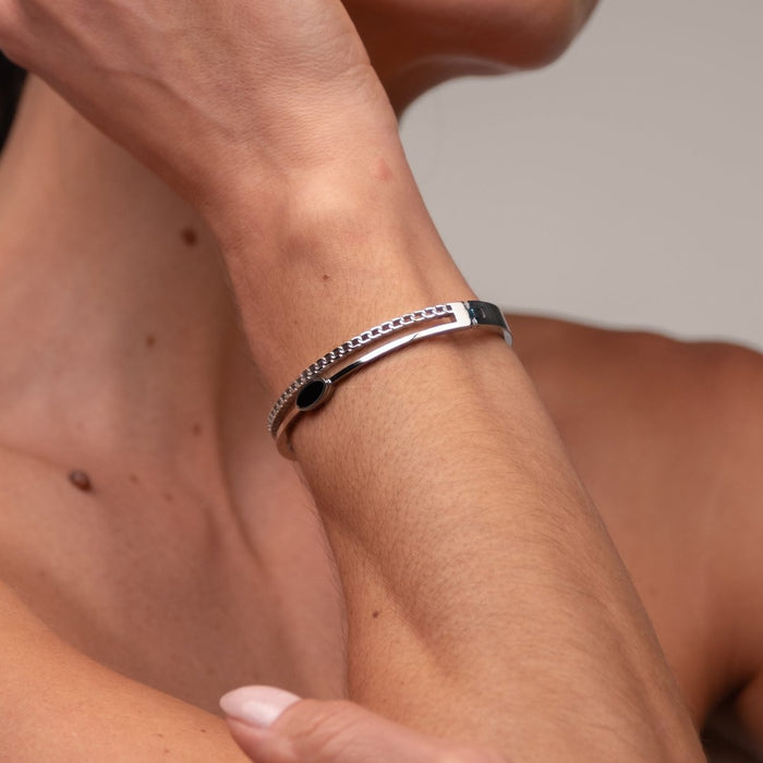 Women's Stainless Steel Bracelet – Bangle Roman Numeral Cuff Silver – Meiva bracelet view 4