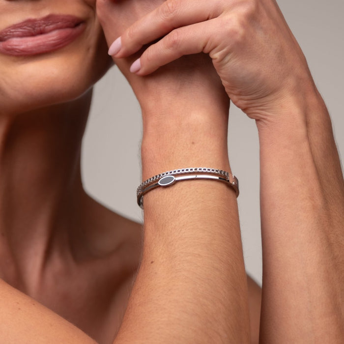 Women's Stainless Steel Bracelet – Bangle Roman Numeral Cuff Silver – Meiva bracelet view 5