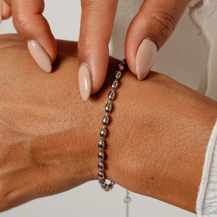 Women's Stainless Steel Bracelet – Bead Chain Silver, Dainty – Meiva bracelet view 6