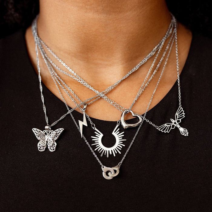 Women's Stainless Steel Necklace – Energy Lightning Bolt Pendant Silver, Dainty – Meiva necklace view 2