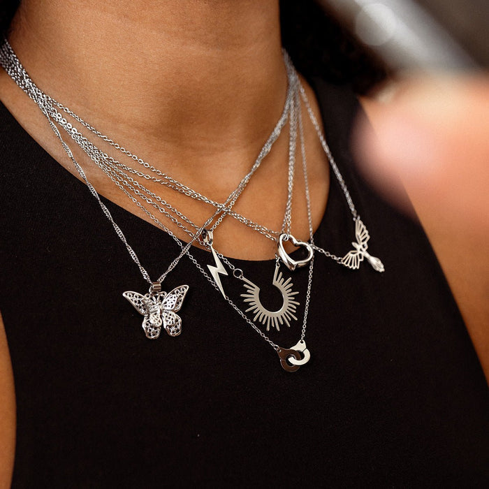 Women's Stainless Steel Necklace – Energy Lightning Bolt Pendant Silver, Dainty – Meiva necklace view 3