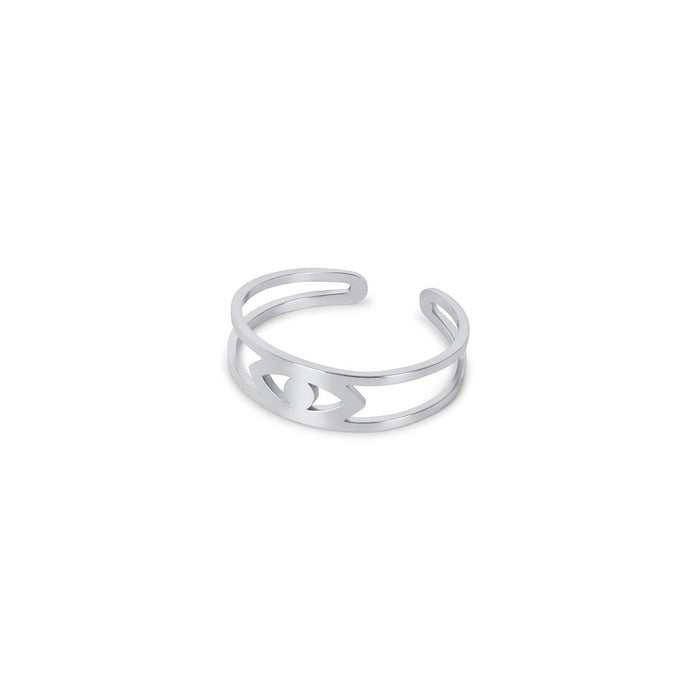 Women's Stainless Steel Ring – Adjustable Evil Eye Silver, Layered – Meiva ring