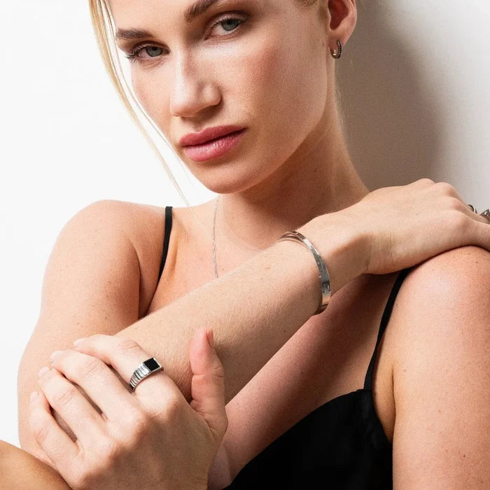 Women's Stainless Steel Ring – Noir Silver, Layered – Meiva ring view 3