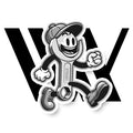 A cartoon character with a wrench-shaped body, cap, and shoes smiles and walks in front of large "W" and "X" letters, representing the (Workshop) WKSP - Frame Swap / Race / V-brakes product.